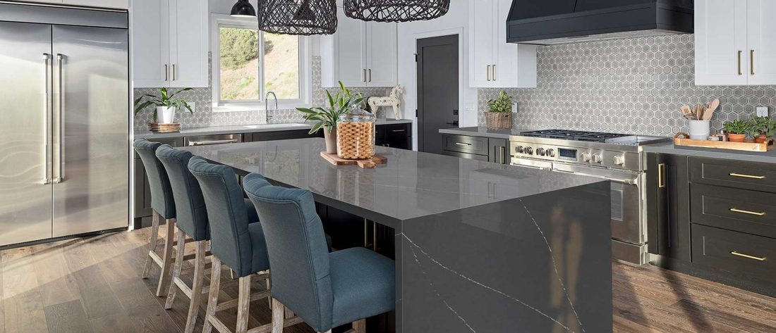 Soapstone Metropolis Soapstone Metropolis waterfall kitchen island