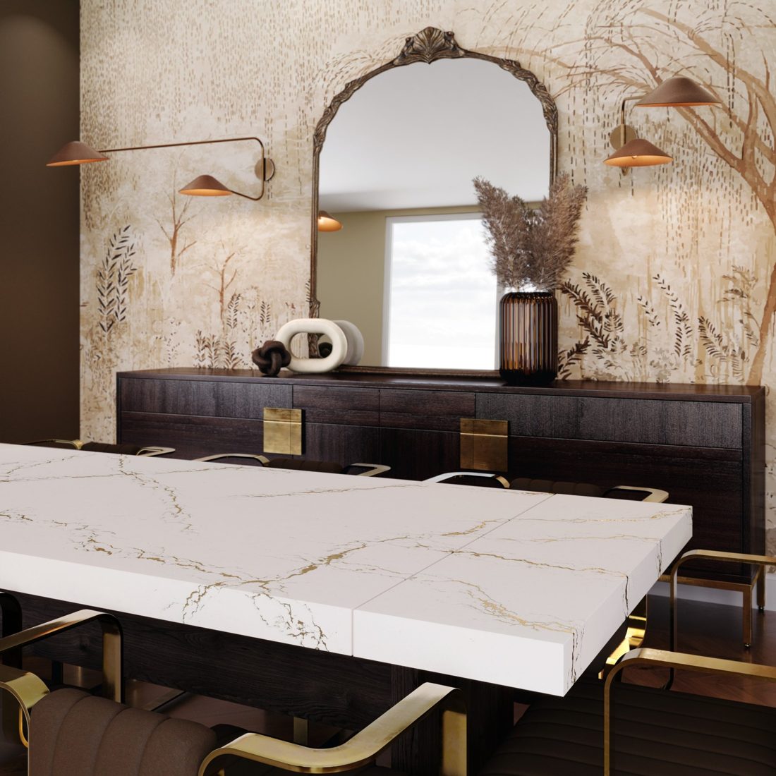 Cambria Berkshire Brass Sculpted In a room setting