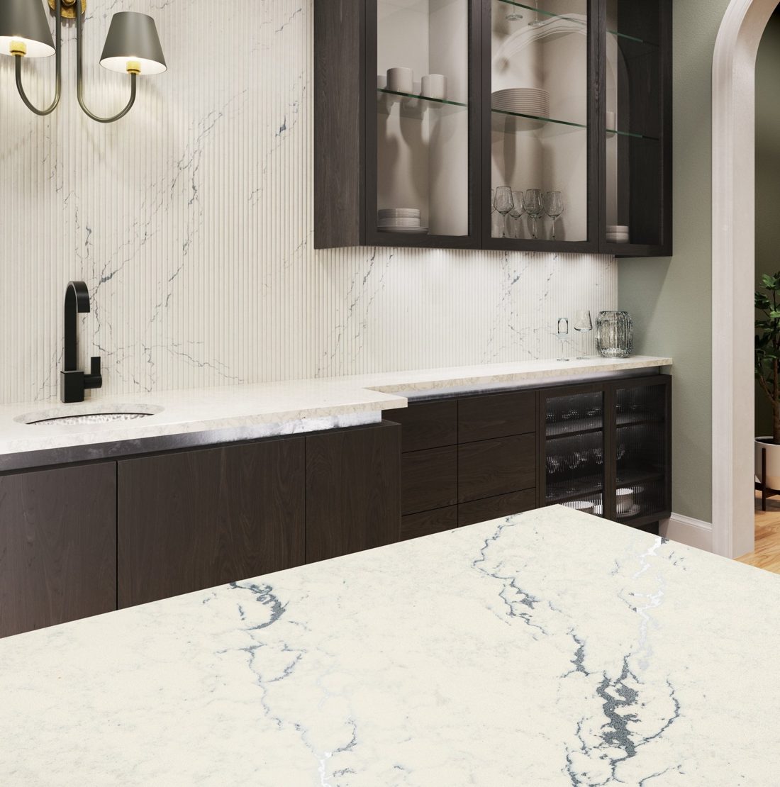 Cambria Berkshire Steel Sculpted In a room setting
