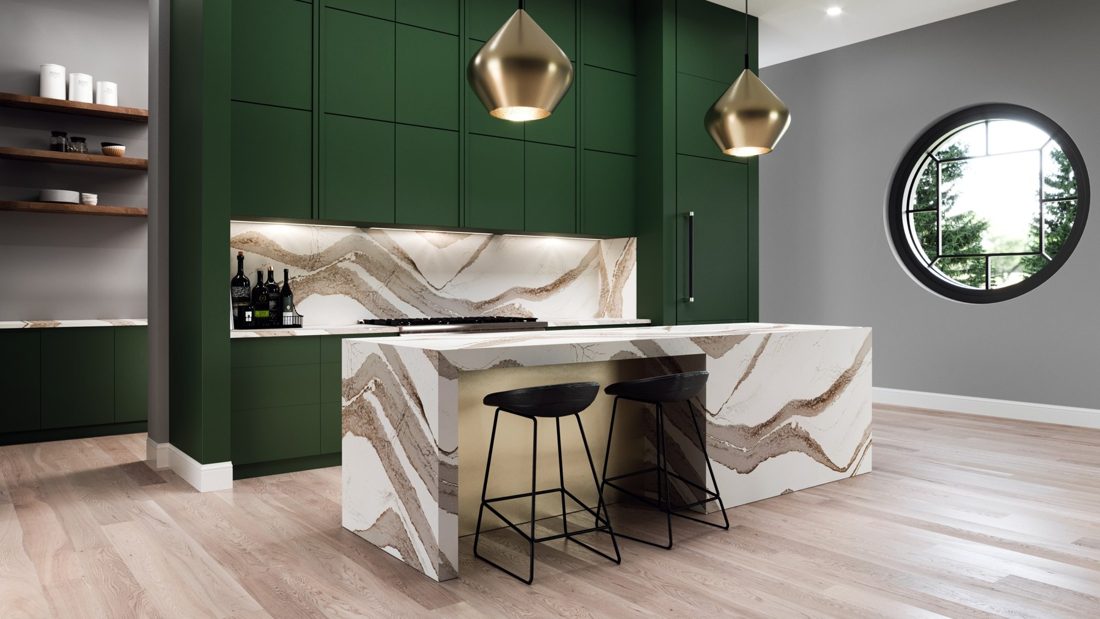 Cambria Brittanicca Gold Cool In a room setting