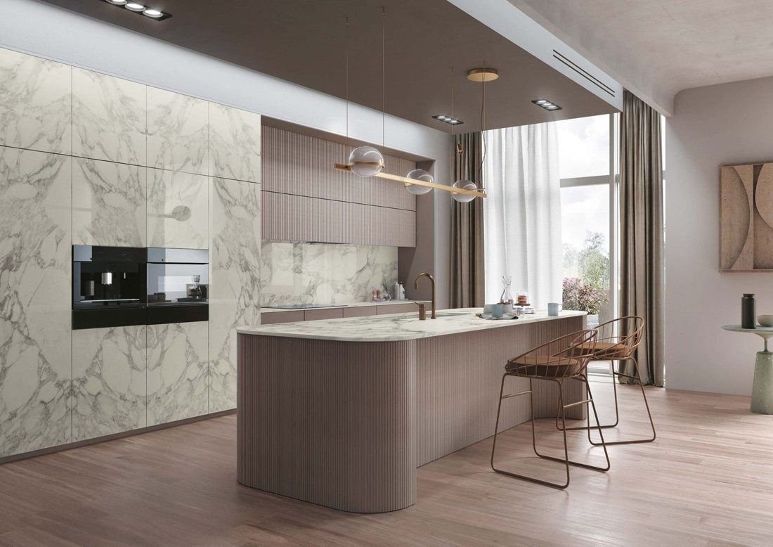 Infinity Calacatta Magnifico Natura Vein In a room setting