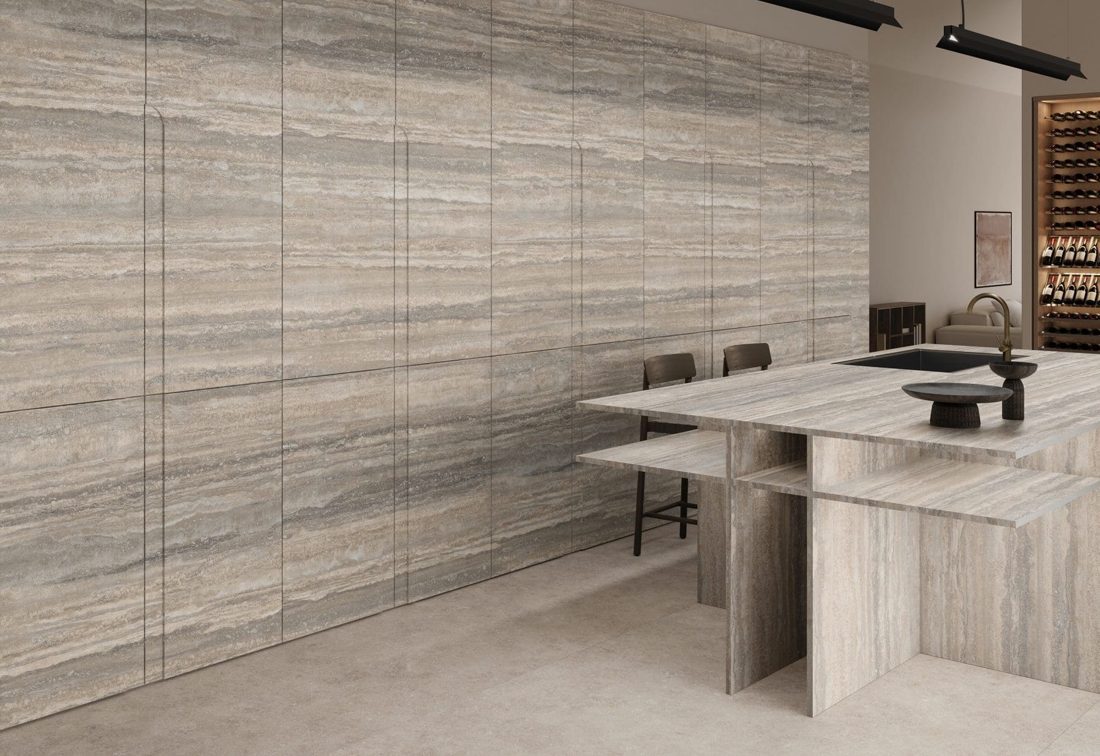Infinity Travertino Trilogy In a room setting