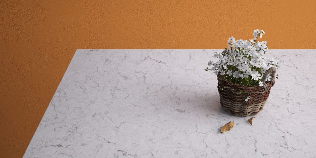 Pompeii Quartz Argento In a room setting
