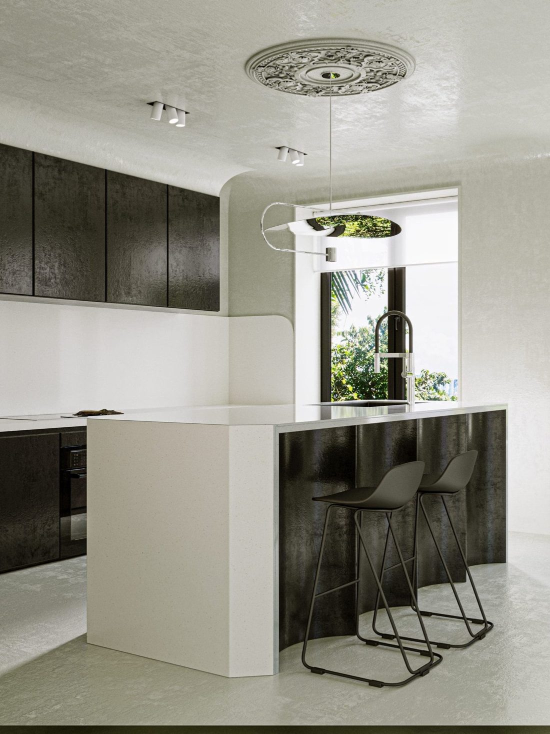Pompeii Quartz Bianca Sparkling In a room setting