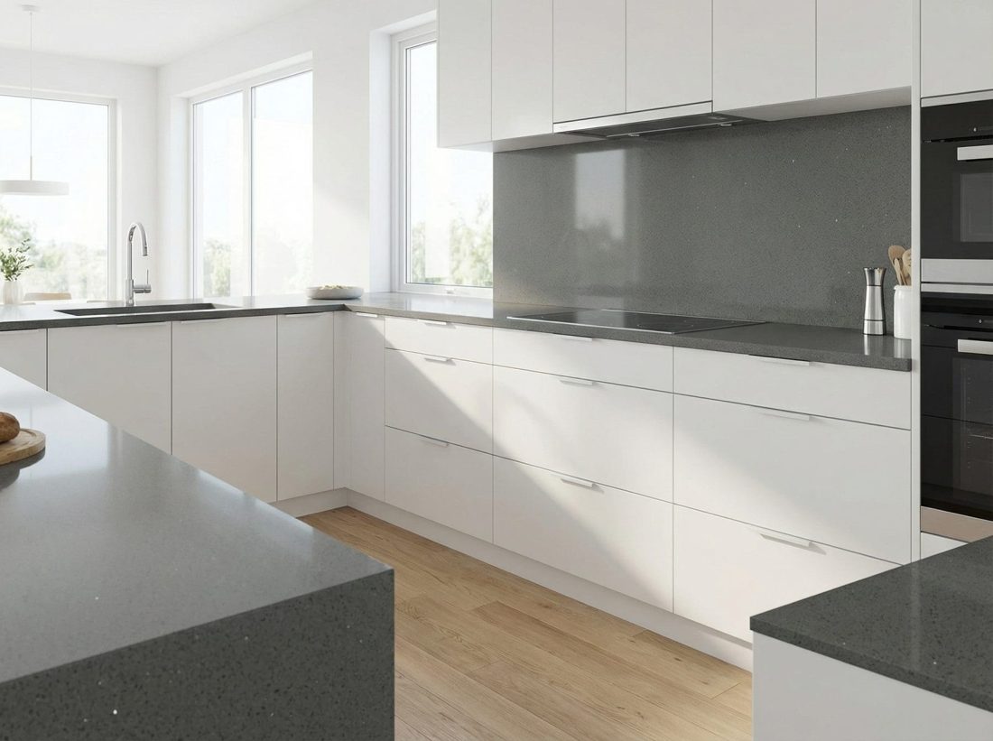 Pompeii Quartz Sparkle Grey In a room setting