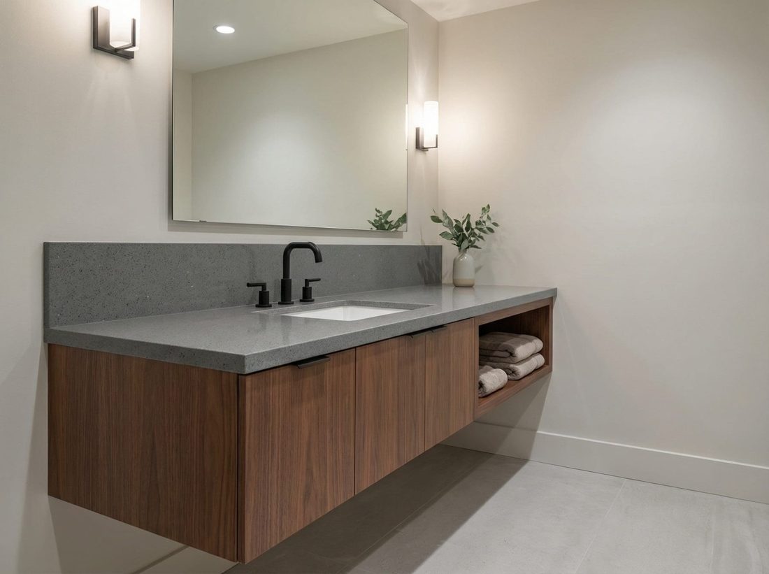 Pompeii Quartz Sparkle Grey In a room setting