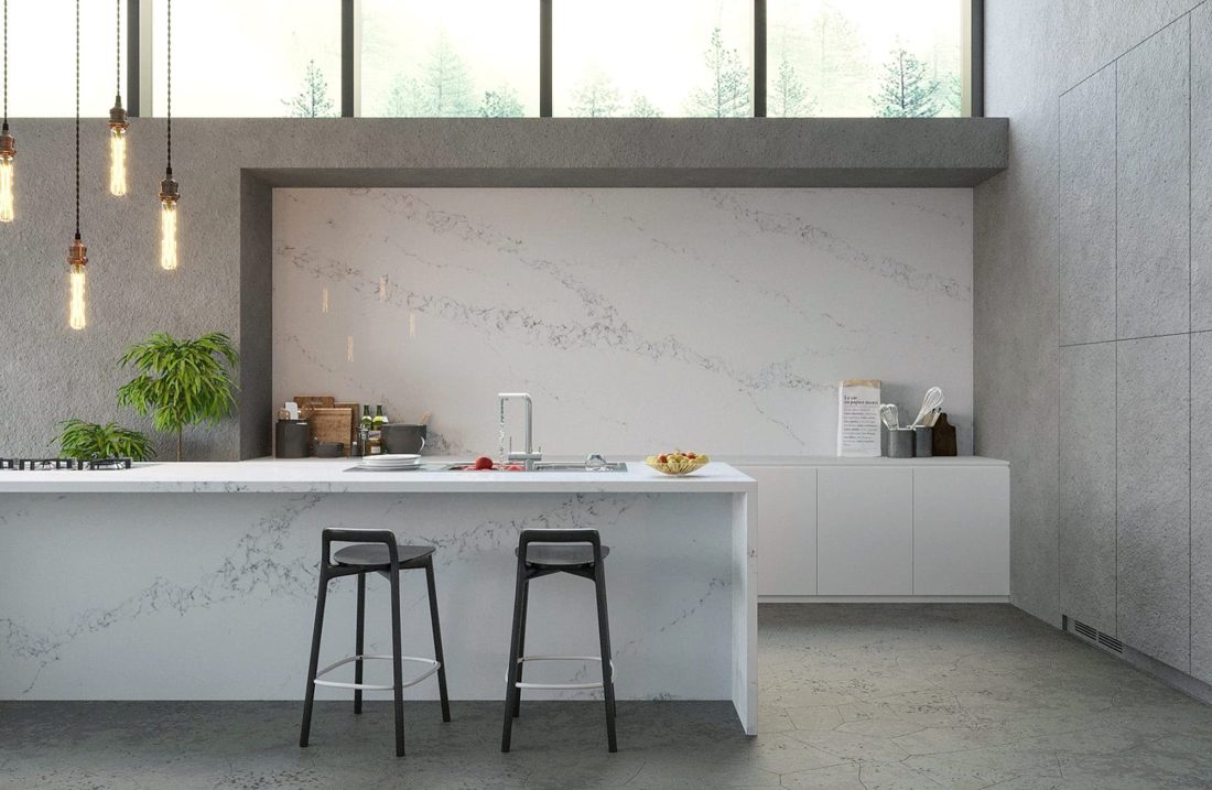 Pompeii Quartz Statuario In a room setting