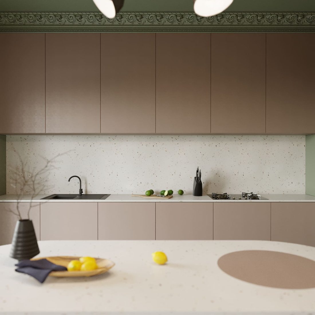 Pompeii Quartz Sunny Pearl In a room setting