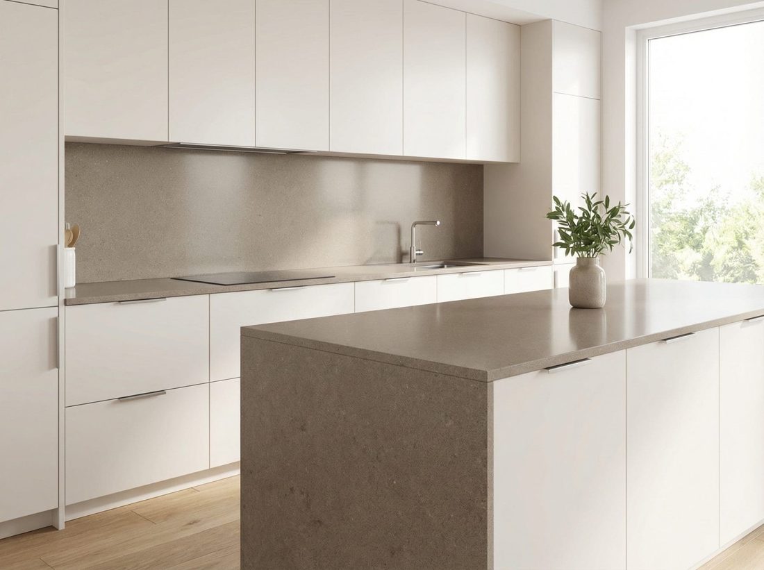 Pompeii Quartz Taupe In a room setting