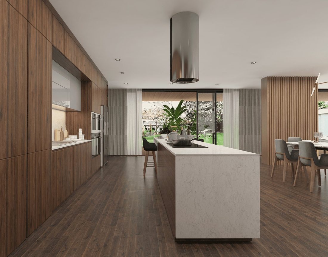 Pompeii Quartz Valley White In a room setting