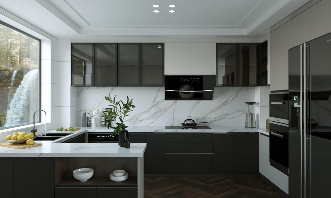 Pompeii Quartz Vena Oro In a room setting