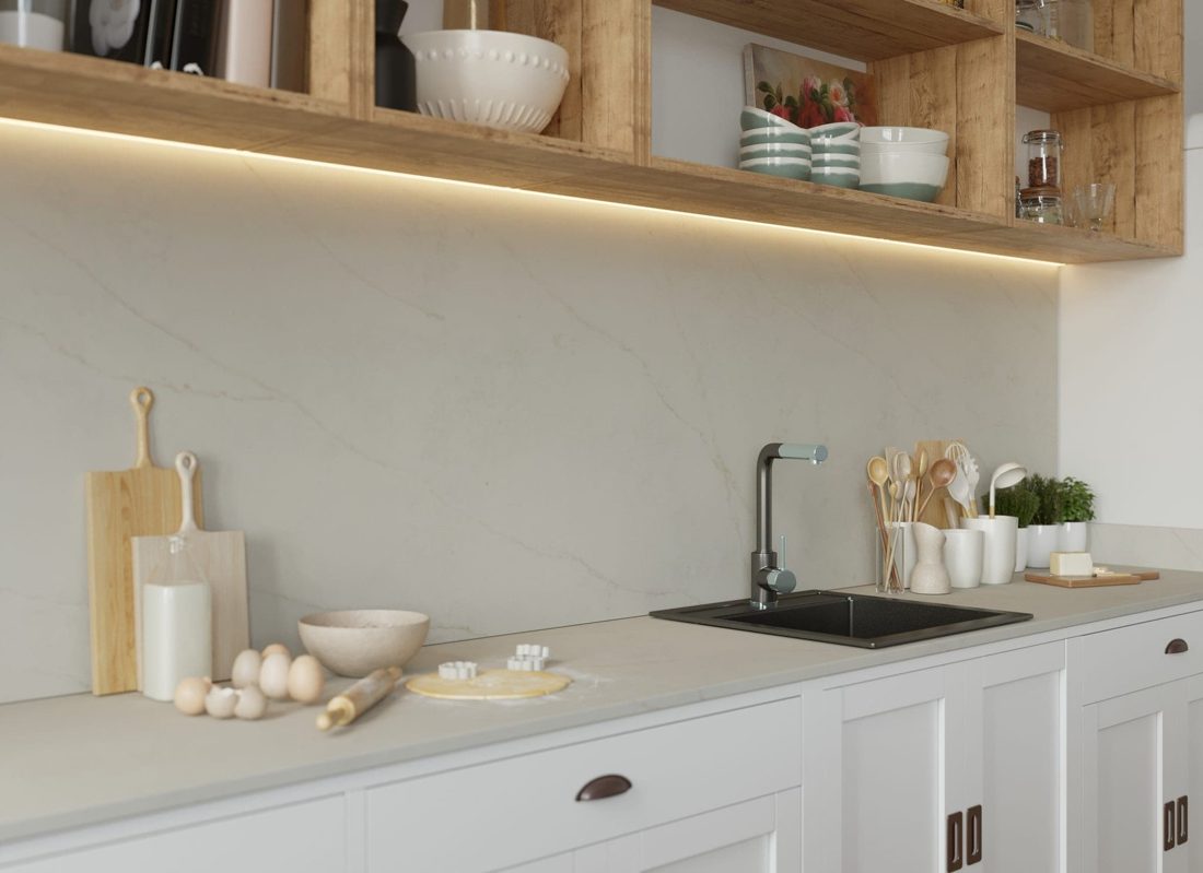 Pompeii Quartz Vittoria Lux In a room setting