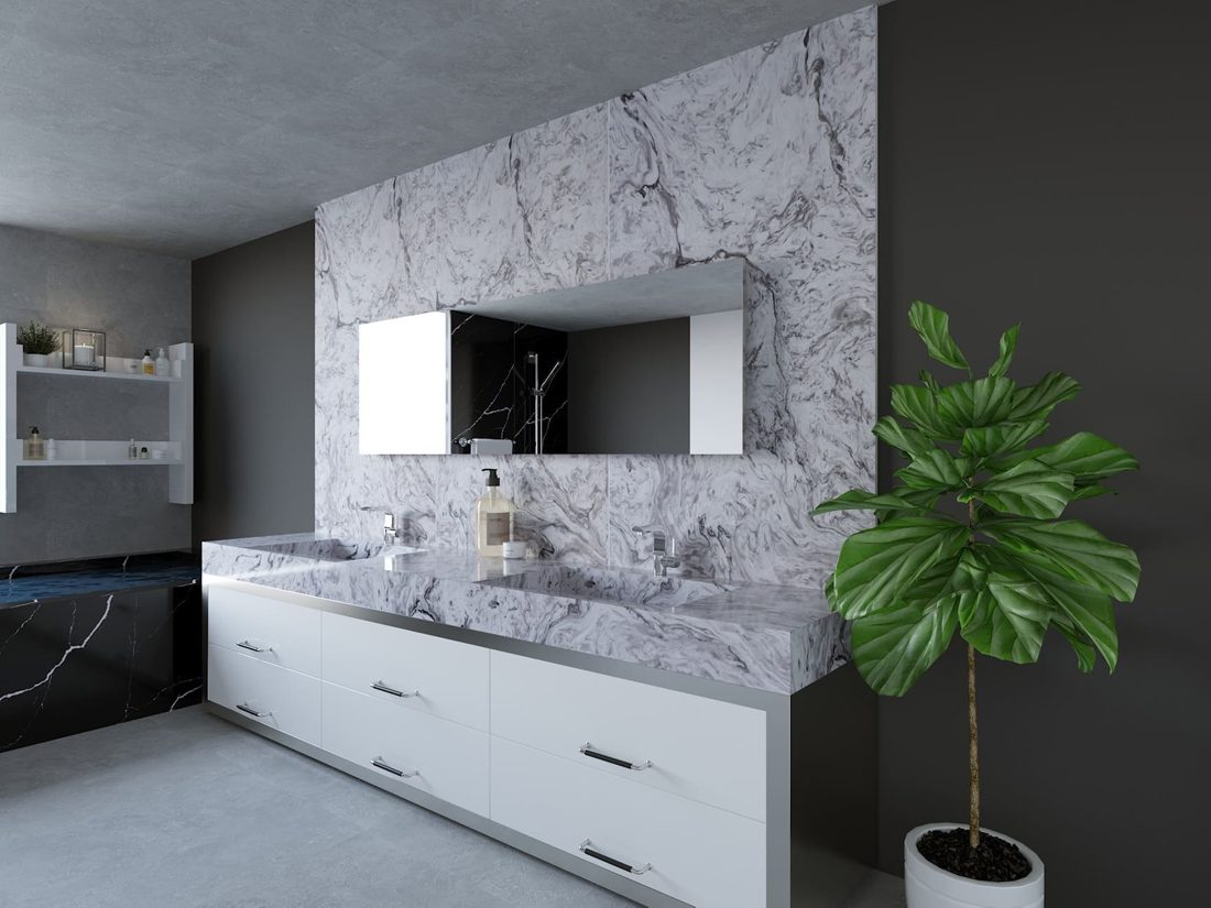 Pompeii Quartz White Fusion In a room setting