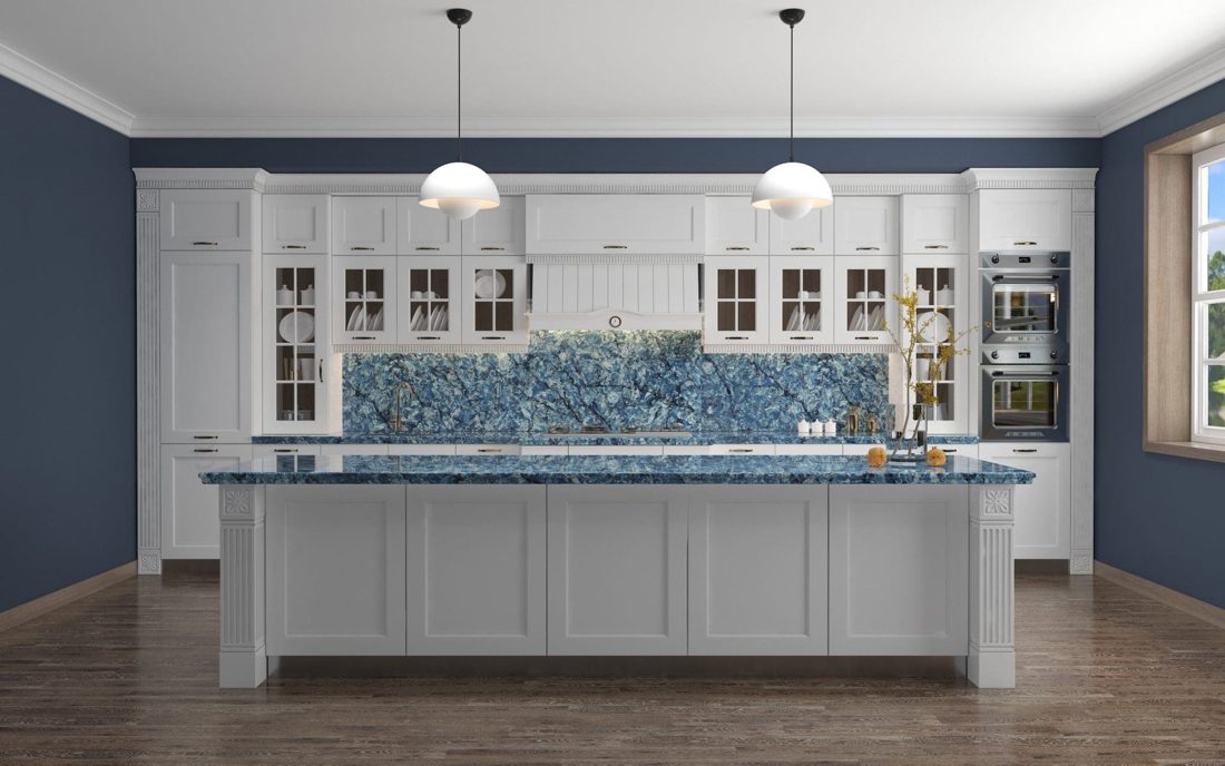 Pompeii Quartz Tidewater In a room setting