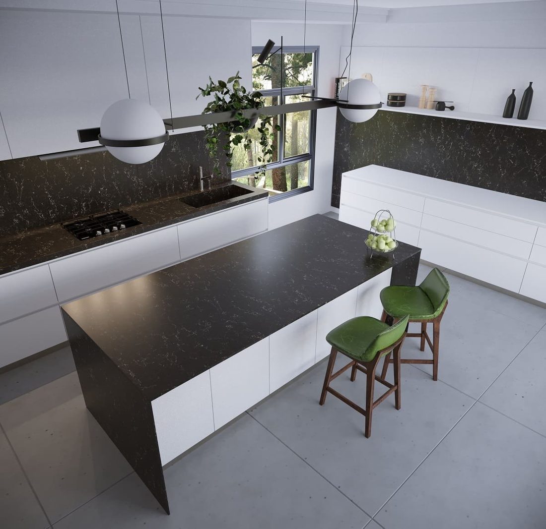 Pompeii Quartz Black Magic In a room setting