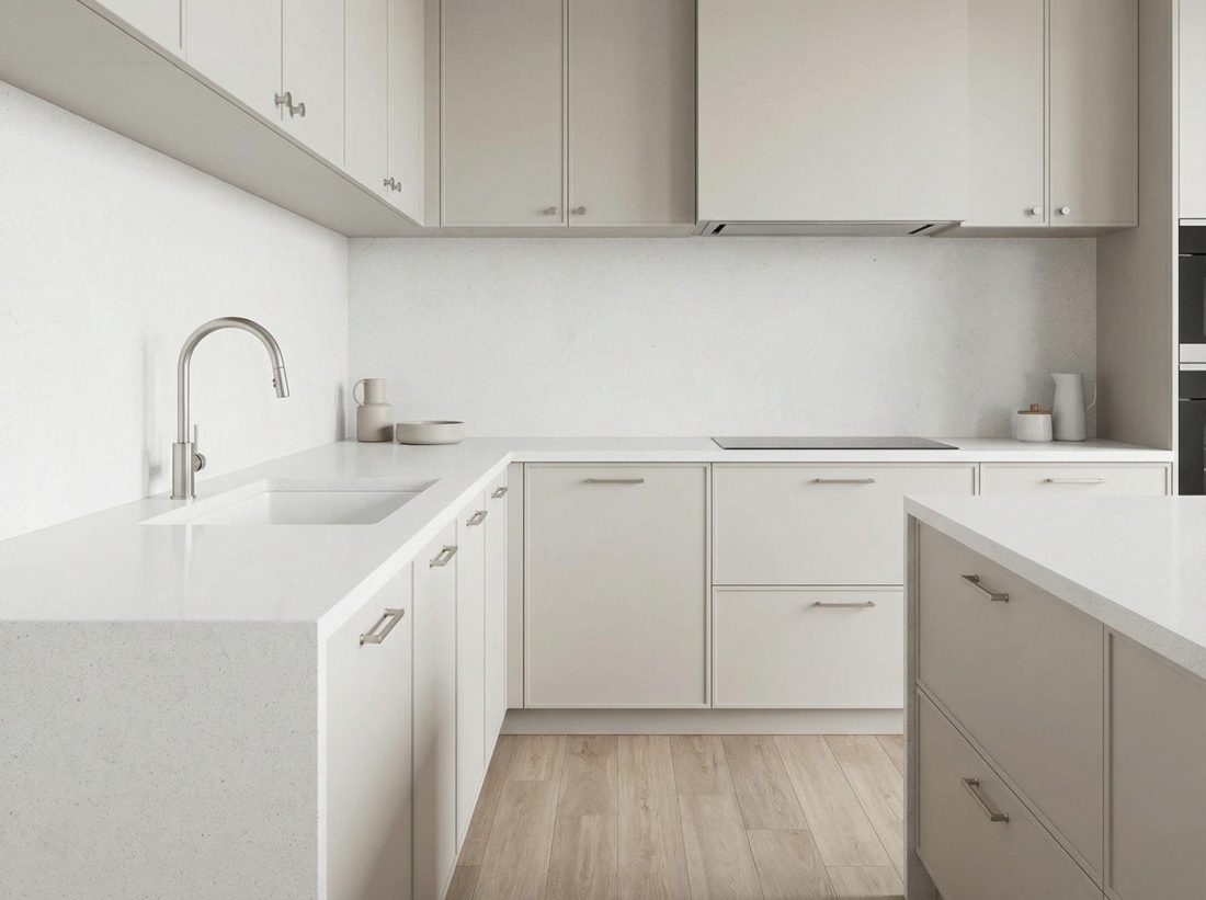 Pompeii Quartz White Mist In a room setting